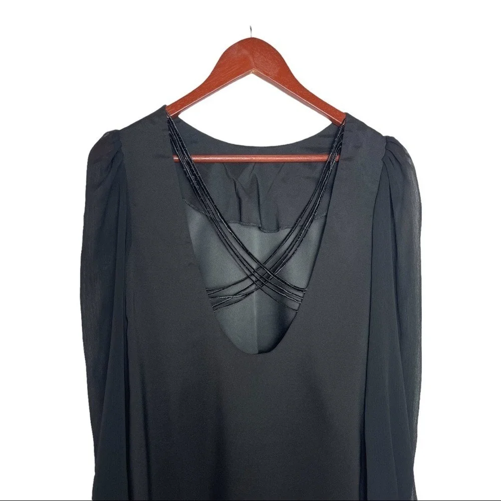 Shaye Blue Womens Fairy Grunge Black Sheer Sleeve Mini Dress Whimsigoth Vamp M